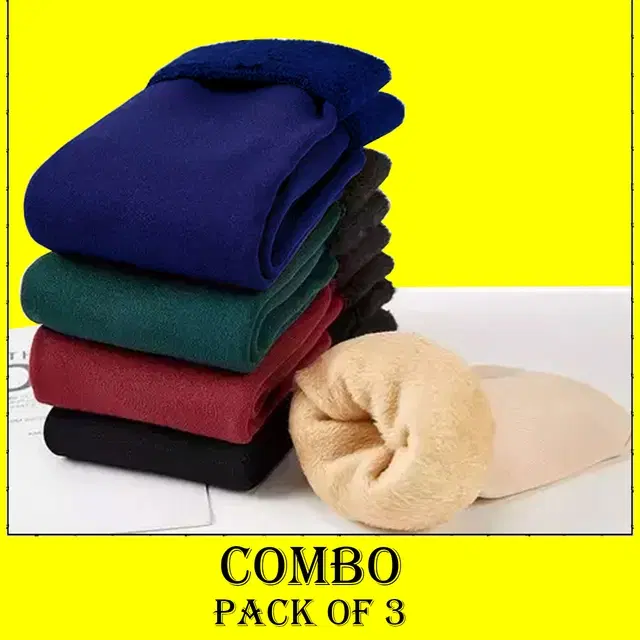 Woolen Solid Socks for Women, Set of 3 (Multicolor)