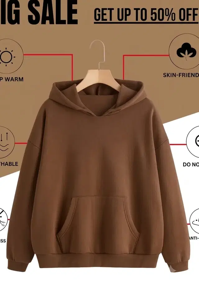 Fleece Solid Hoodie for Men (Brown, M)