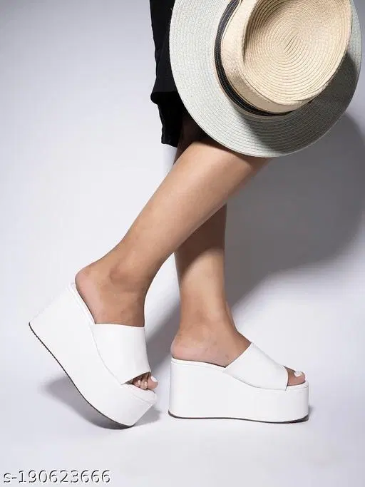 Synthetic Round Toe Wedges for Women (White, IND-5)