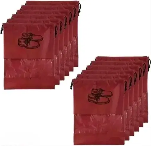 Non-Wovwn Shoes Bags,Red, Pack of 12