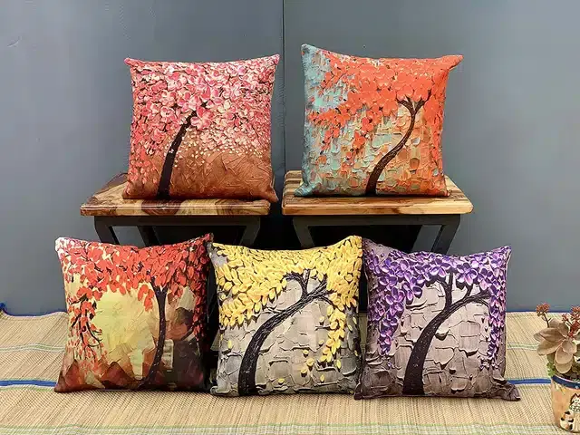 Printed Cushion Covers Combo, Multicolor, 16x16 Inches, Pack of 5