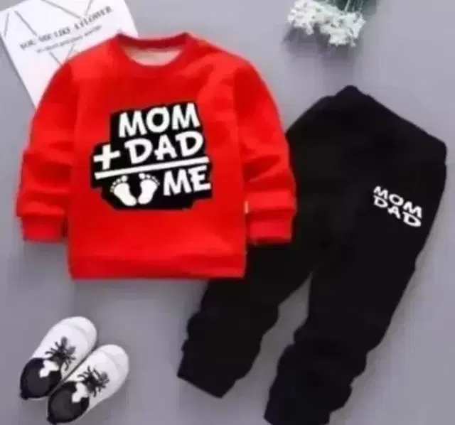 Love Mom Dad Polycotton Clothing Set for Boys ,Red & Black (4-5 Years)