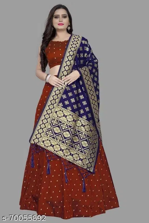 Cotton Blend Lehenga Choli for Women (Maroon, Free Size)