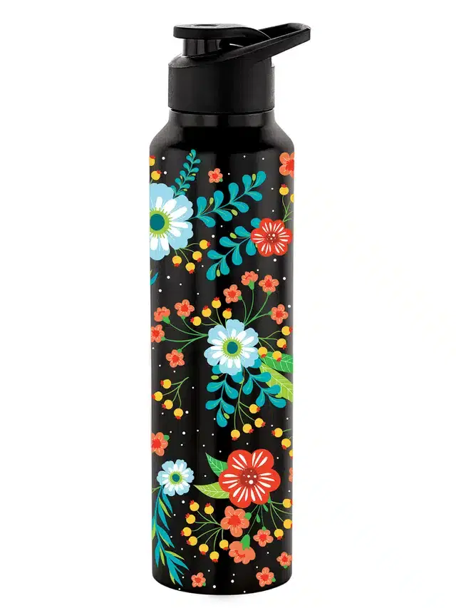 Stainless Steel Insulated Single Wall Water Bottle, Black, 1000 ml