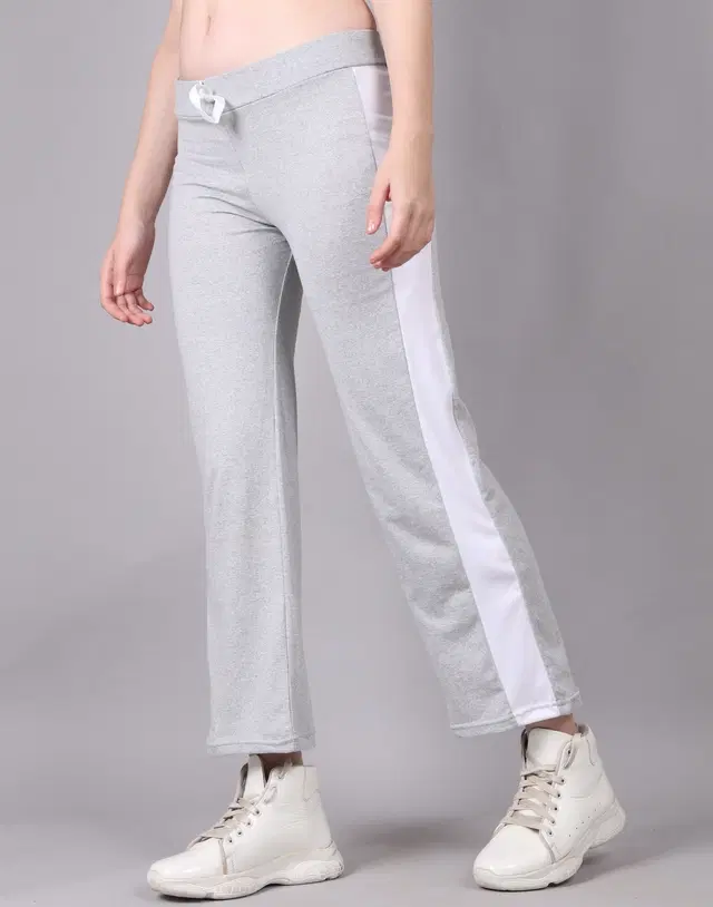 Cotton Striped Trackpant for Women (Grey, M)