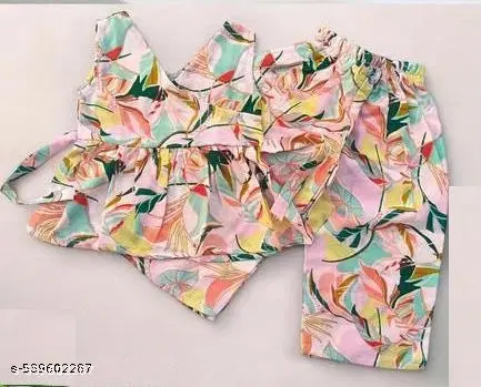 Rayon Slub Printed Clothing Set for Girls, Multicolour, Pack of 1 (0-3 Months)