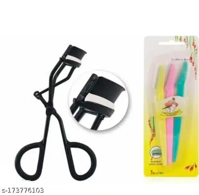 Eyelashes Curler with 3 Pcs Face Razors, Multicolor, Set of 2