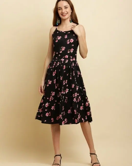 Poly Crepe Dress for Women (Black, S)