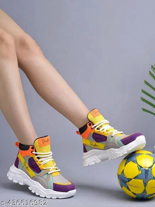 Colorblocked Synthetic Sneakers for Women (Multicolor, IND-5)