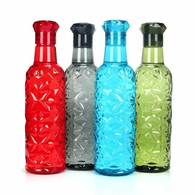 Premium Diamond Cut Design Plastic Water Bottle For Kitchen, Multicolour, Pack Of 4, Ak-021