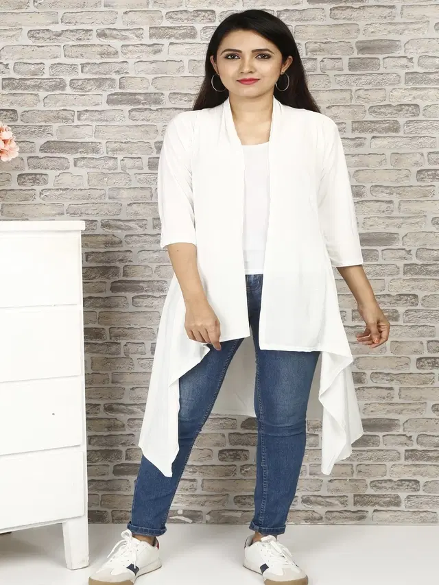 Hosiery Solid Shrug for Women (White, S)