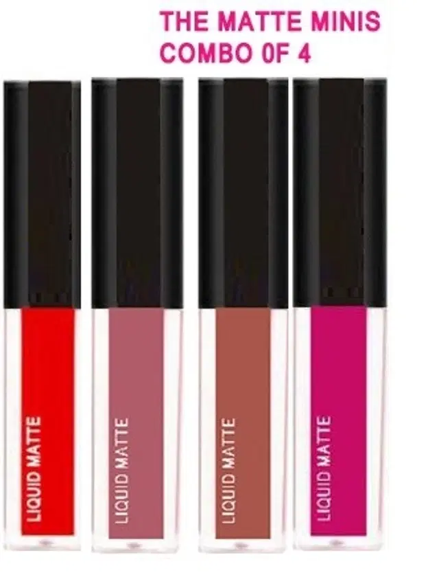 4 in 1 Matte Mini Liquid Lipstick, Multicolor, Pack of 4