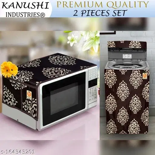 KANUSHI Industries® Microwave / Oven Top Cover With 4 Utility Pockets + 1 Pc Top Load Fully Automatic Washing Machine Cover (Color : Brown)(MICRO+WASMAC-FULLY-BROWN-FLORAL)