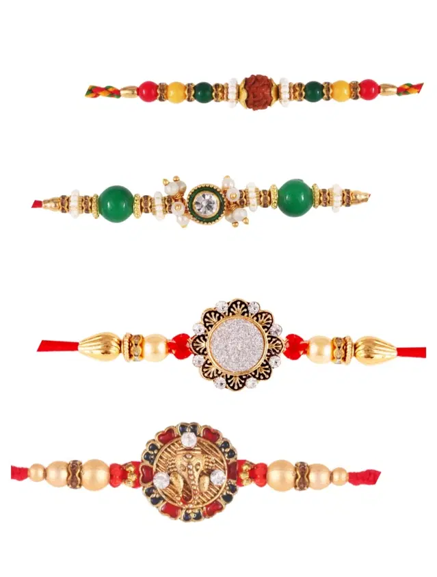 Designer Rakhi for Rakshabandhan, Multicolor, Pack of 4
