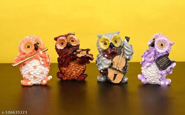 Plastic Musical owls Showpiece, Multicolor, Pack of 4