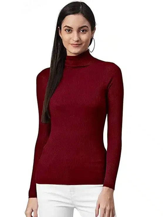 Womens' Full Sleeves High Neck Sweater (Maroon, M) (SC-5)