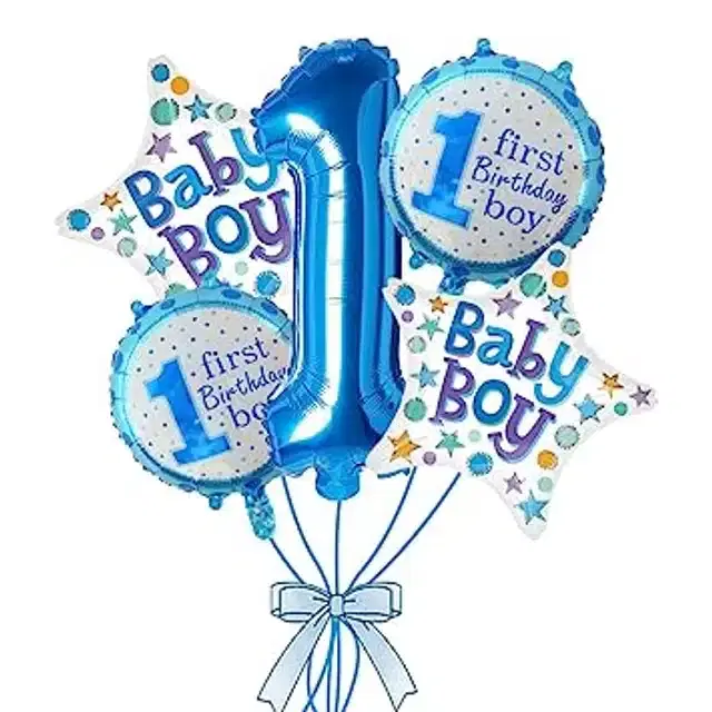 Decoration Foil Balloon, Blue & White, Pack of 5