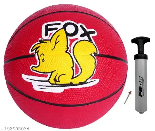 Rubber Basketball, Size 3 with Inflation Needle & Air Pump, Multicolor, Set of 1