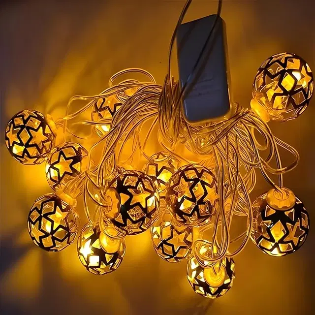 10 LED Metal Round Shape Balls Diwali Decoration Light, Warm, 4m