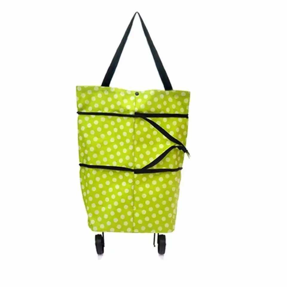 Foldable Shopping Trolley Bag with Wheels, Green
