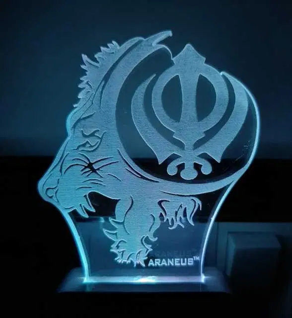 Unicept Lion with Sikh Symbol LED 3D Illusion 7 Color Changing Night Lamp, Multicolor, NE-56