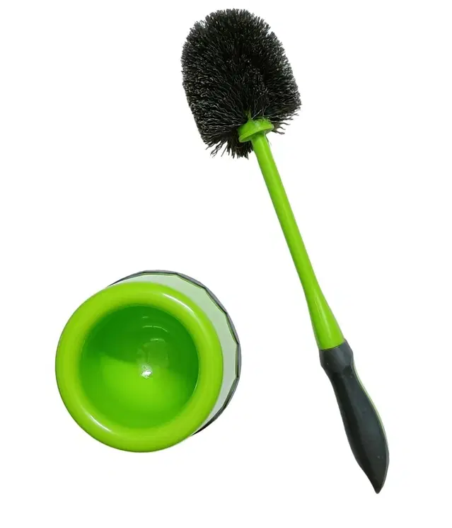 Combo of Plastic Toilet Bowl Brush with Holder, Green, Set of 1