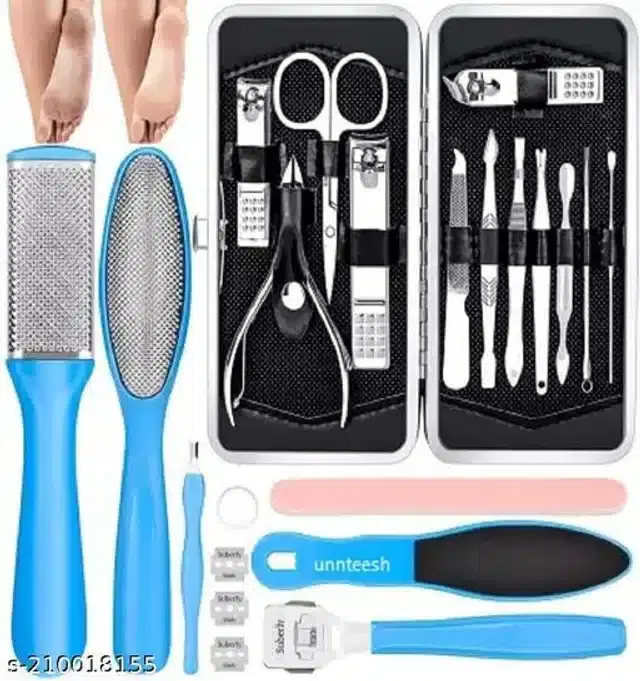 12 Pcs Stainless Steel Manicure set with 8 Pcs Pedicure Set, Set of 2