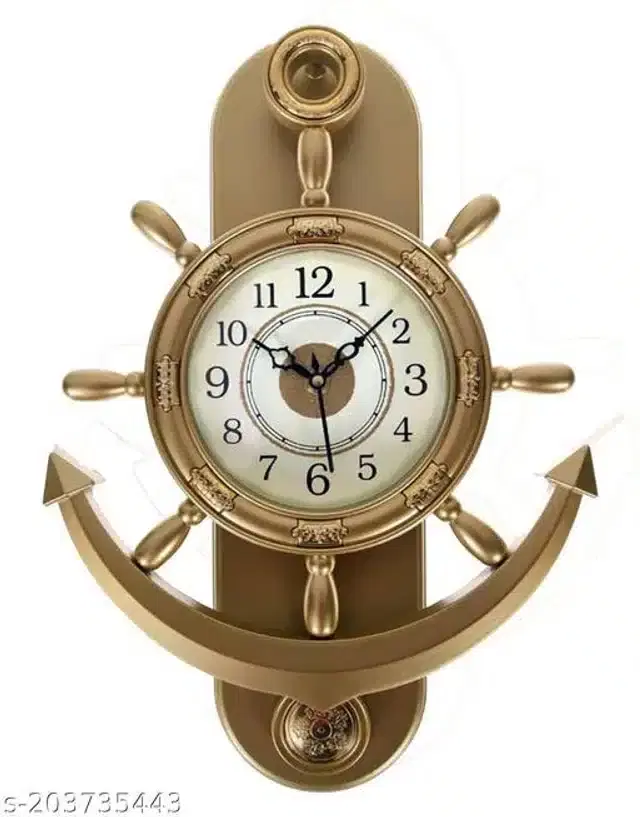 Plastic Analog Wall Clock, Gold & White