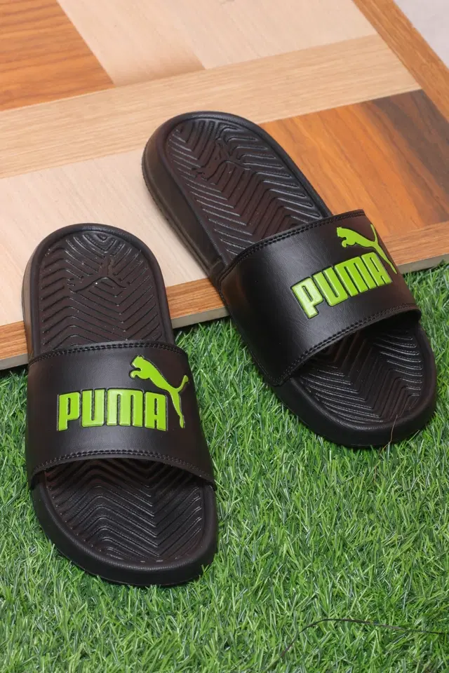 Puma Sliders for Men (Black & Green, 6)