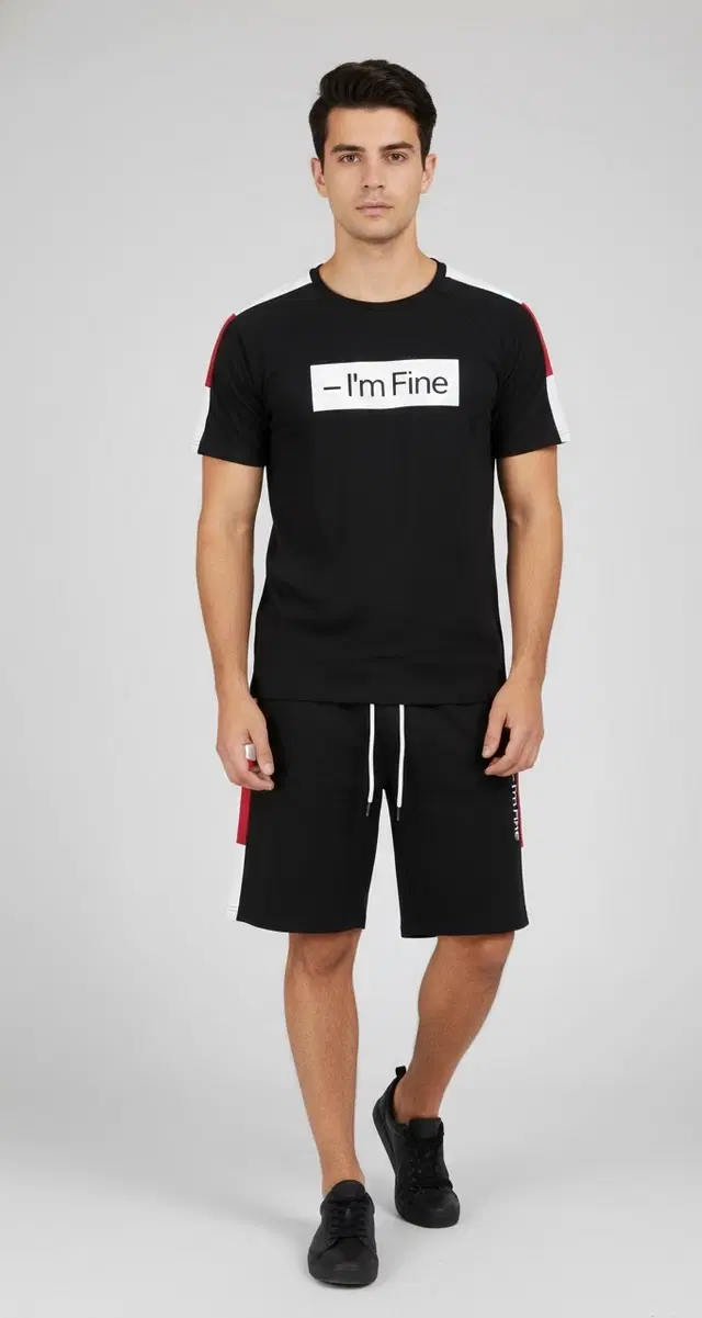 Polyester Printed Co-Ord Set for Men, Black (S)