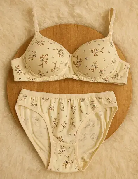 Cotton Floral Full Coverage Lightly Padded Wire Free Bra & Panty Set for Girls, Pack of 2 (Multicolor, 28)