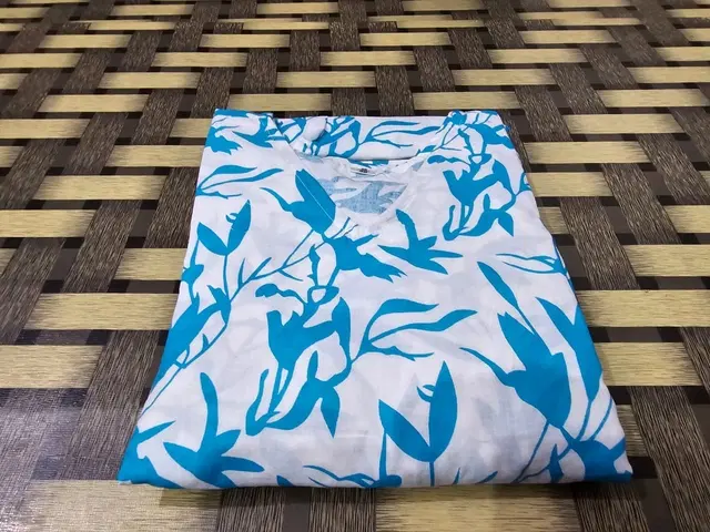 Rayon Printed Gown for Women (Sky Blue, XXL)