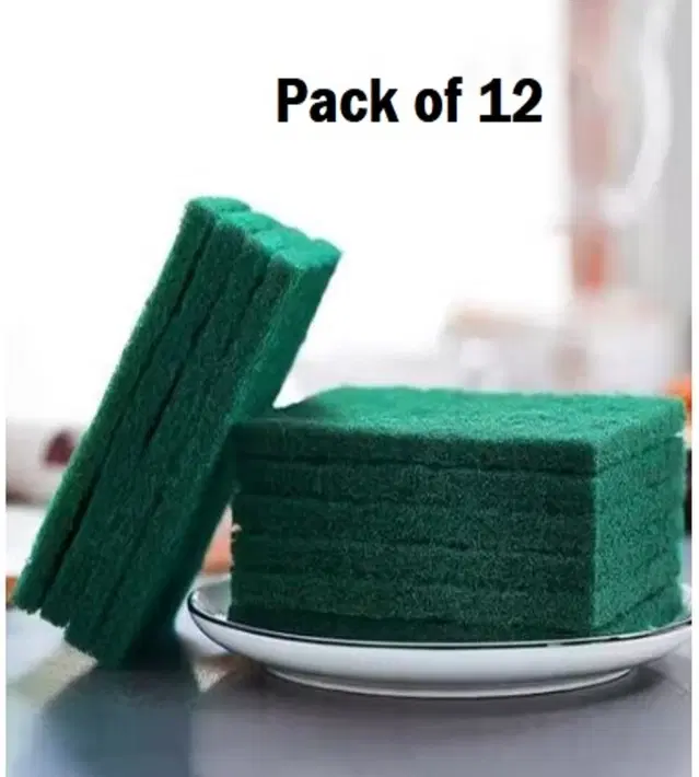 Green Scrub Pack of 12 green scrubber, pad , best quality, best cleaning scrub for utensils, Green Pad 3*4 inch size attractive scrub and sponge soft and long lasting scrub pad. top quality. long lasting cleaning scrub pad