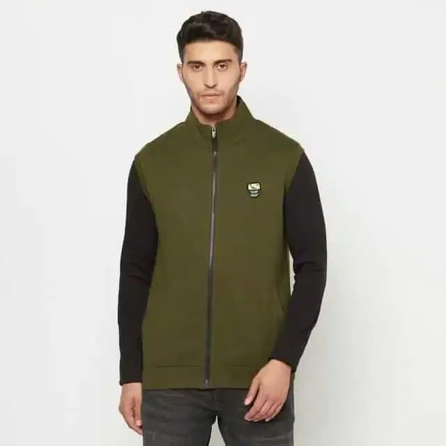 Glito Solid Sleeveless Sweatshirt With Side Pocket For Men (Olive, M)