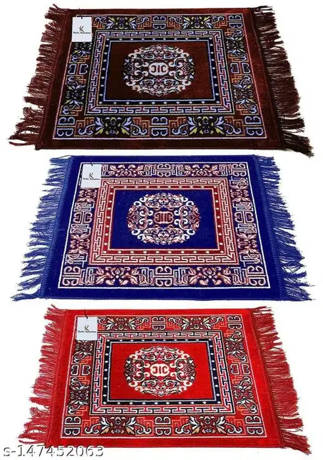 Velvet Pooja Mats for Home, Multicolor, Pack of 3