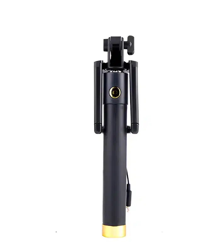 Universal Mini Selfie Stick with Aux Cable, Black & Gold