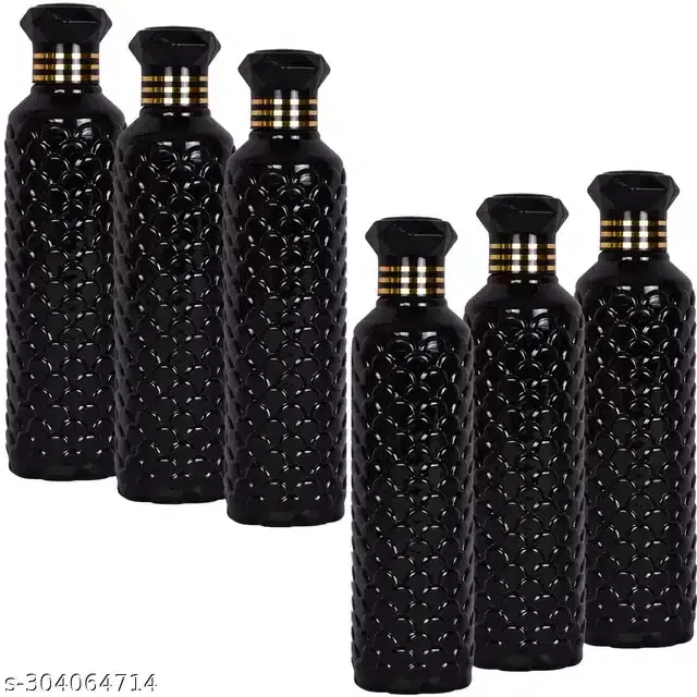 Plastic Water Bottles Set, Pack of 6, Black, 1000 ml