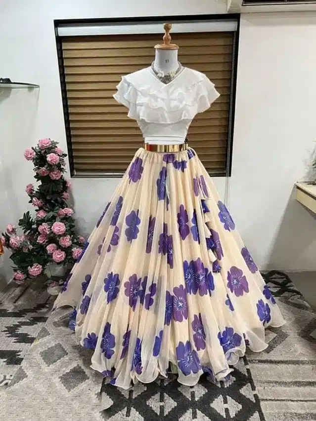 Ready to Wear Lehenga Choli for Women (Blue, XS)