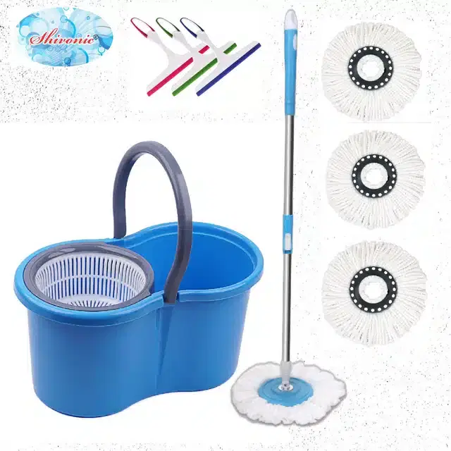 Dry Bucket Mop Set with 3 Refills & Cleaning Accessories Combo, Set of 3, Multicolor