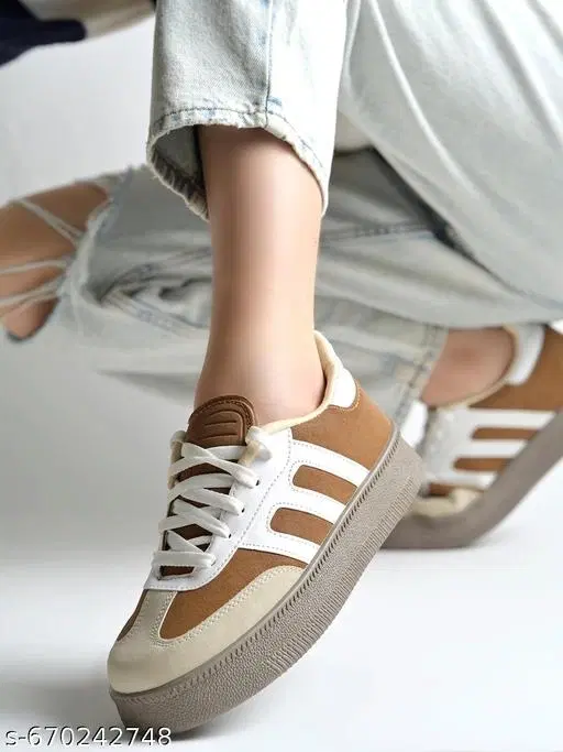 Solid Synthetic Slip-on Sneakers (Brown, IND-7)
