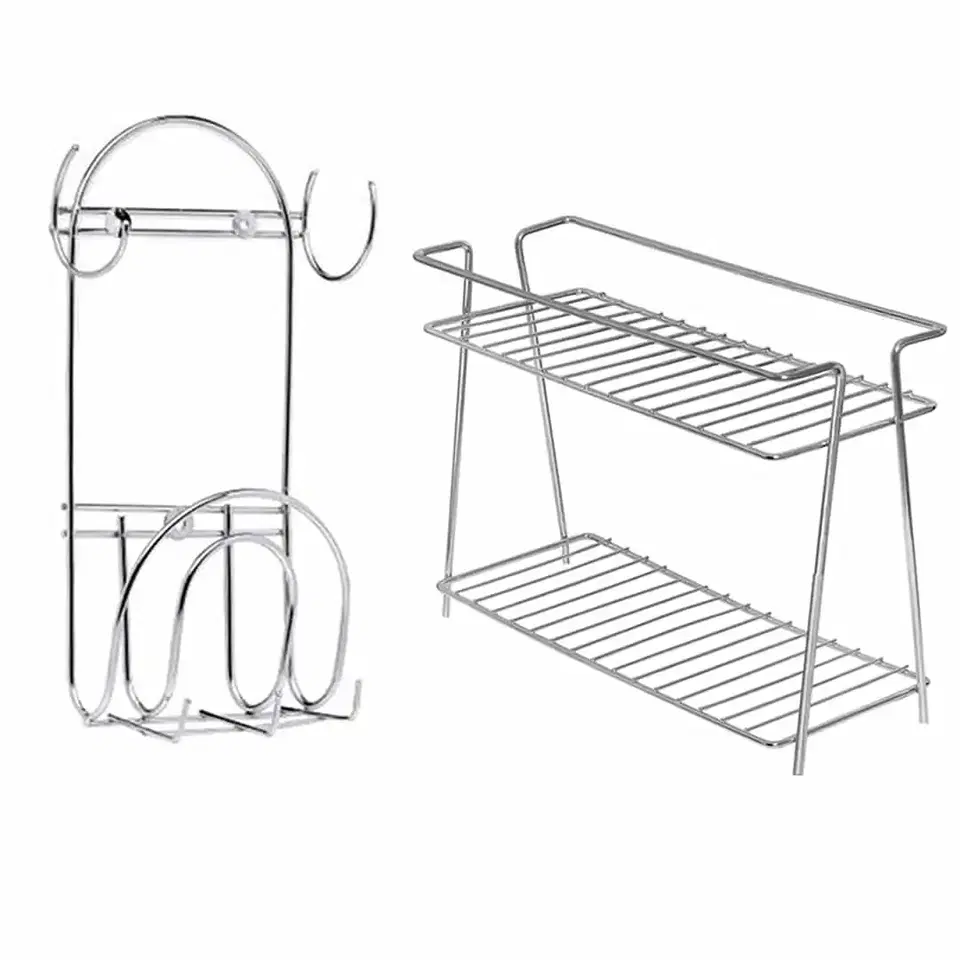 Oc9 Stainless Steel Spice Rack 2 Shelf & Chakla Belan Stand With Hook For Kitchen