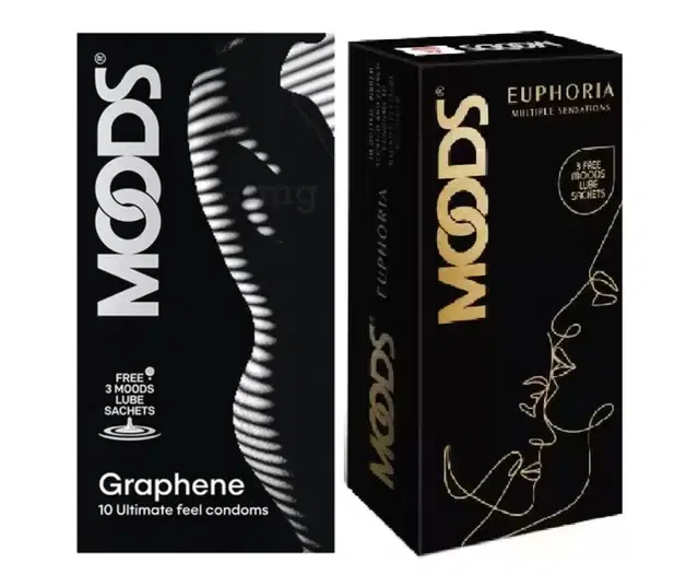 Combo of Moods 10 Pcs Graphene & 10 Pcs Euphoria Multiple Sensations with 3 Pcs Free Lube Sachets, Set of 2