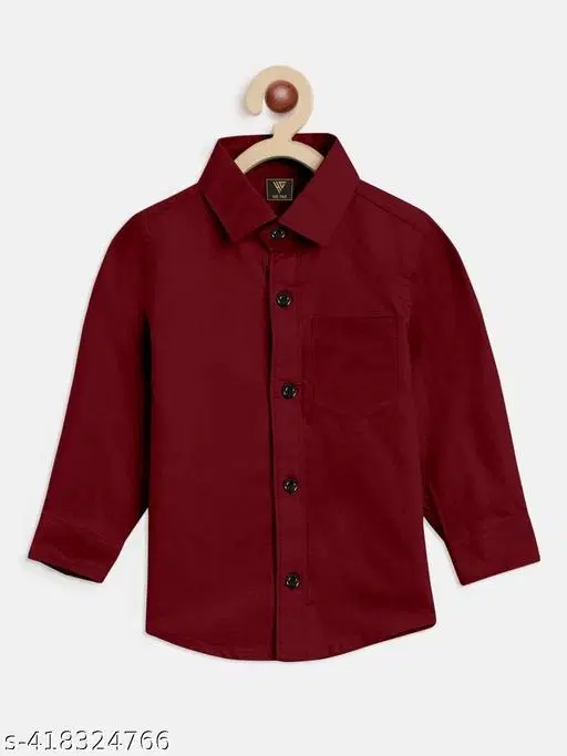 Solid Cotton Blend Spread Collar Shirt for Boys (Maroon, 7-8 Years)