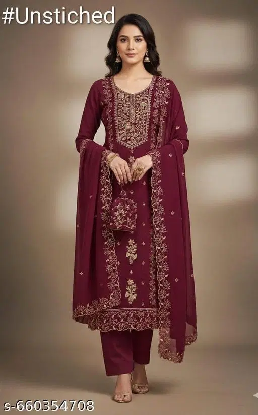 Botanical Embroidered Palazzo Suits for Women (Multicolor, Un Stitched)