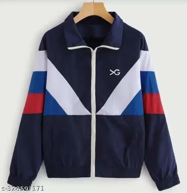 Polyester Jacket for Men (Navy Blue, L)