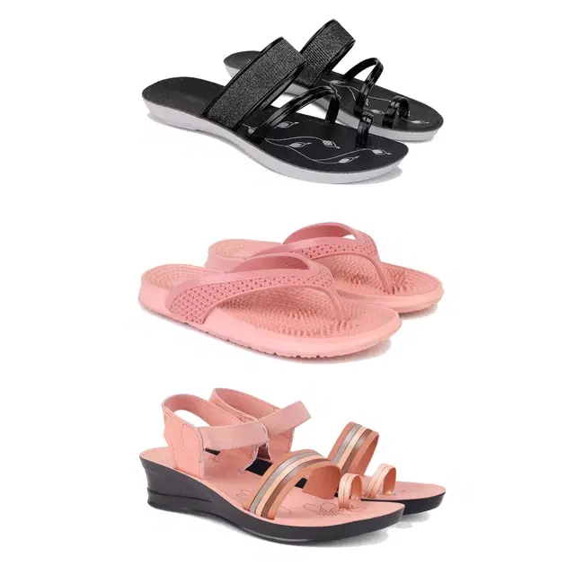 Combo of Flats with Slippers & Sandals for Women (Multicolor, 8) (Pack of 3)