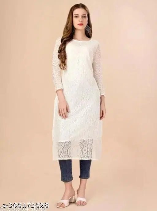 Net Kurti for Women,  White  (S)
