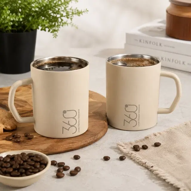 Double Wall Coffee Mug, Set Of 2 Pc [Beige]