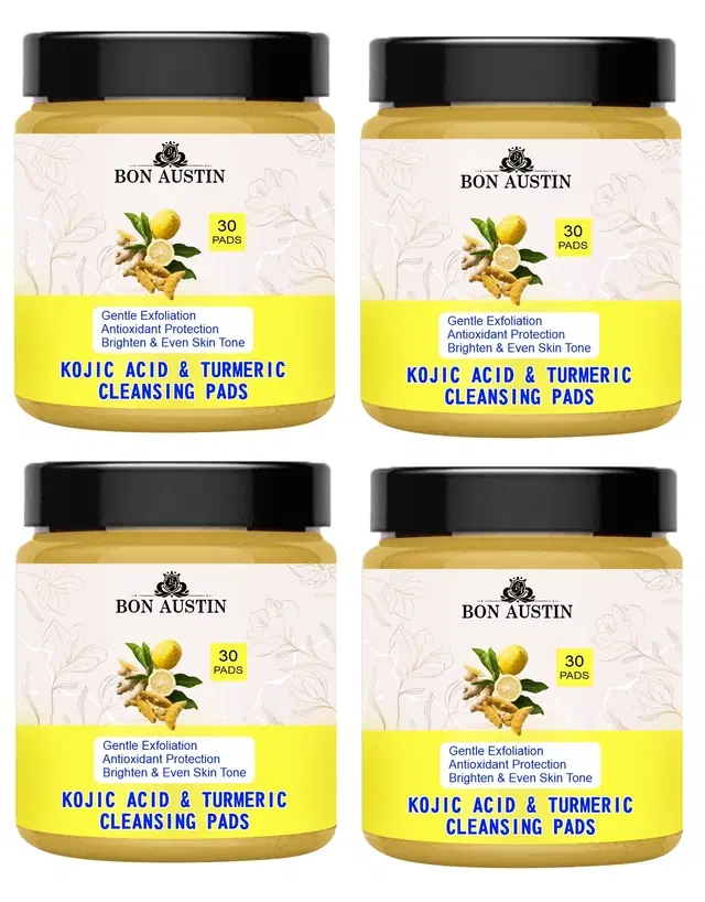 Bon Austin 30 Pcs Kojic Acid & Turmeric Cleansing Pads, Pack of 4