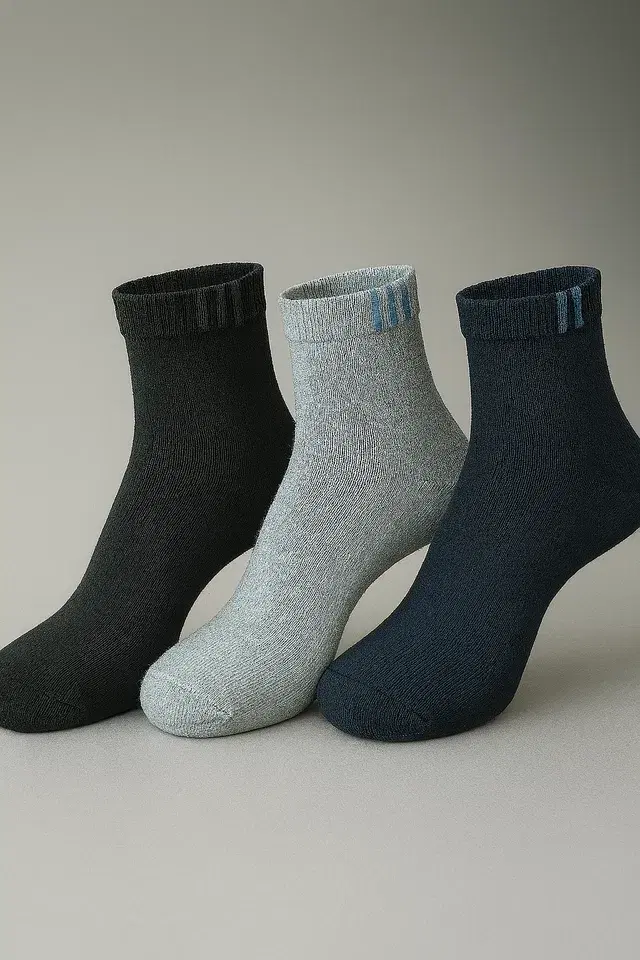 Cotton Spandex Ankle Length Socks for Men M-HTA-141, Pack of 3, Multicolor